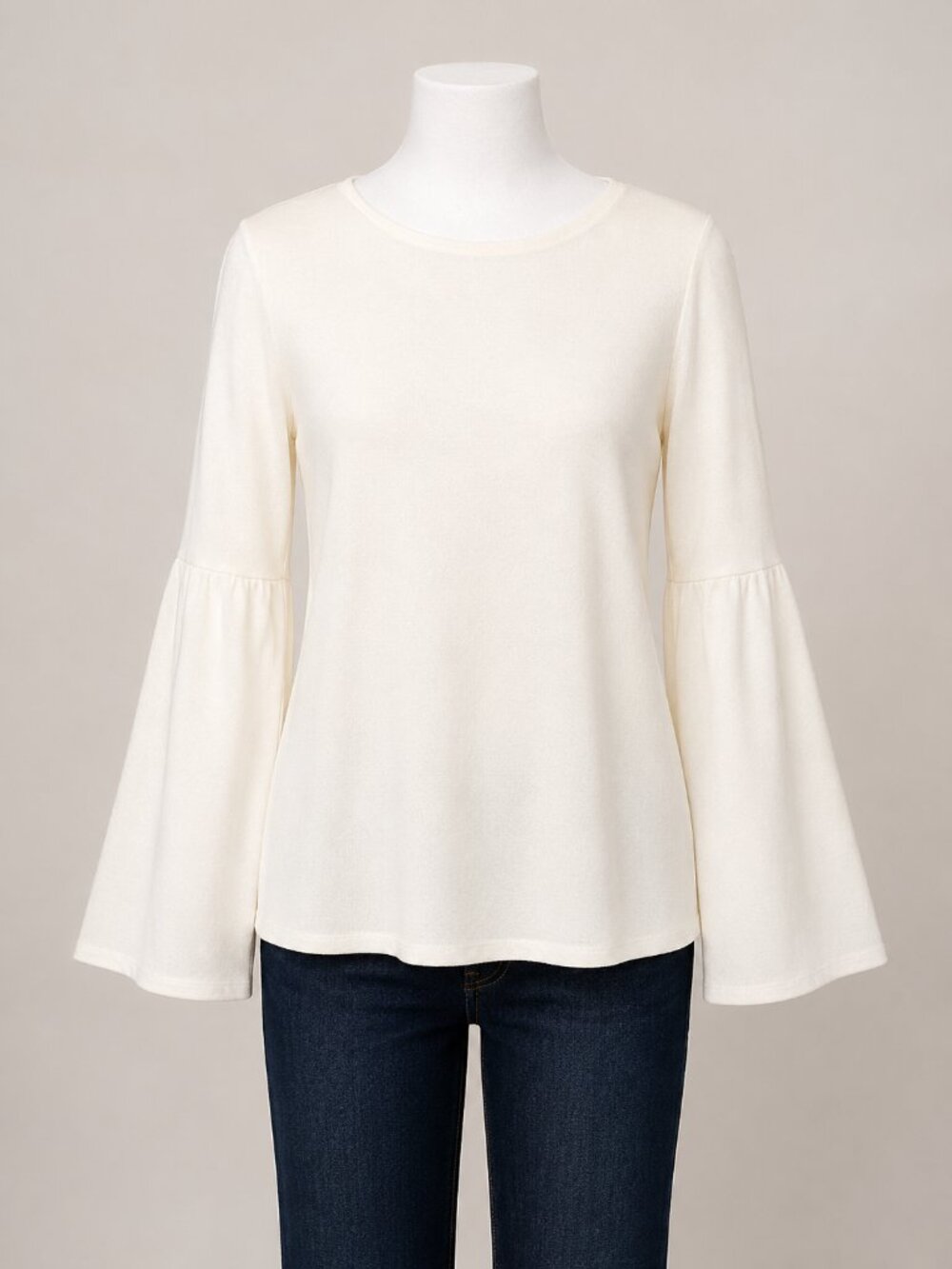 Kaari Blue Cream Bell Sleeve Stretch Knit Top Women’s Small Boho